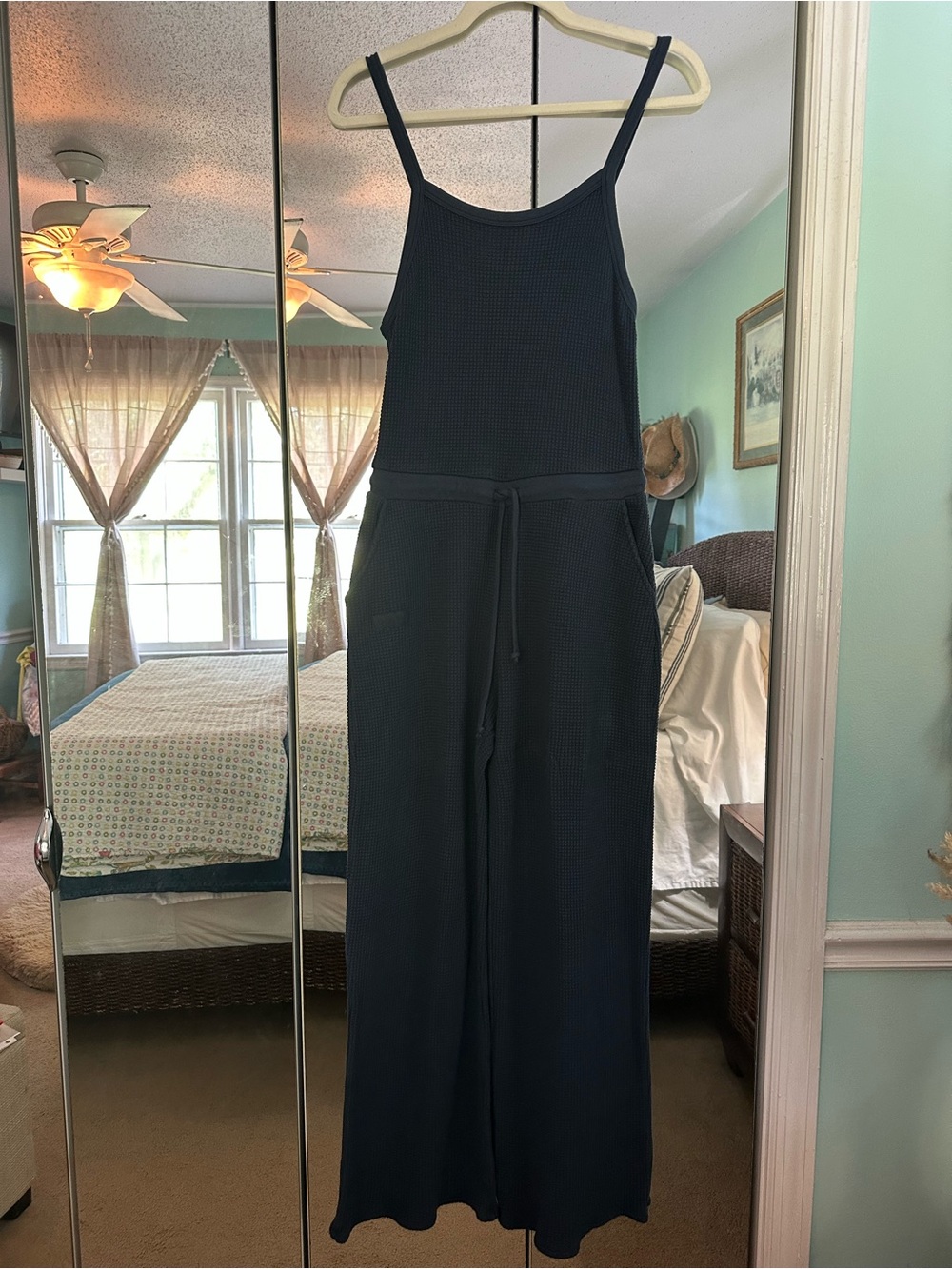 Set Active Waffle Knit Navy Jumpsuit with Drawstring Waist